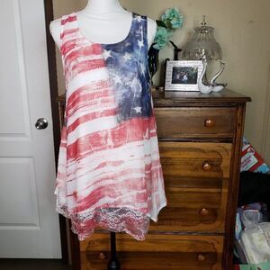 NEW American Patriotic Sleeveless Tank Top womens size M USA Blouse Scoop Neck